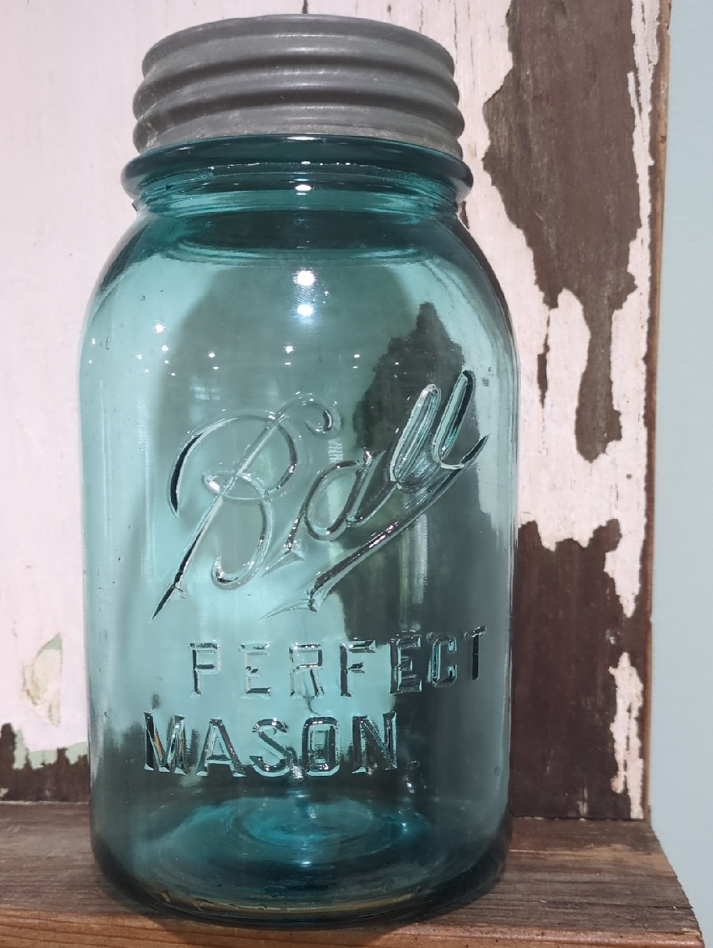 Ball Perfect Mason Blue Canning Jar. #2 With Offset Perfectason With Zinc Lid